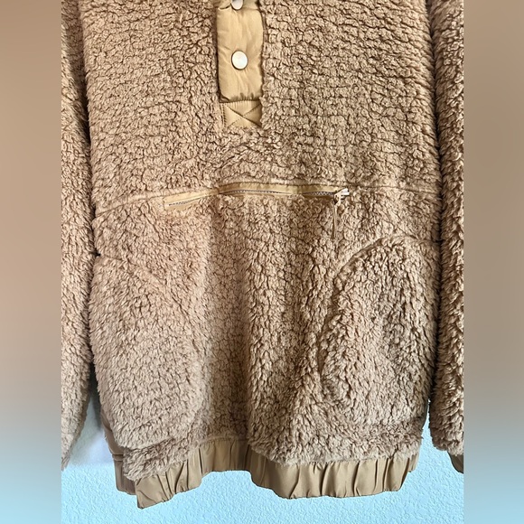 Bluivy Tan Teddy Sherpa Half Button Hooded Jacket - Picture 9 of 10